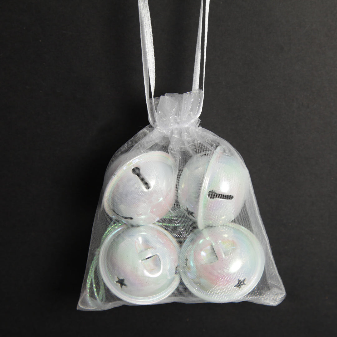 White Irridescent 4cm Jingle Bell Decorations - Bag of 4