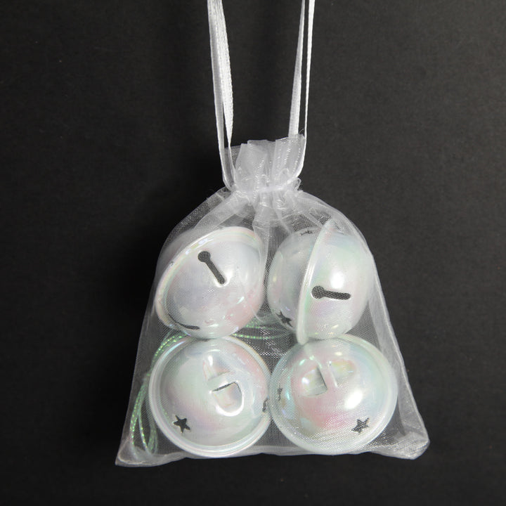 White Irridescent 4cm Jingle Bell Decorations - Bag of 4