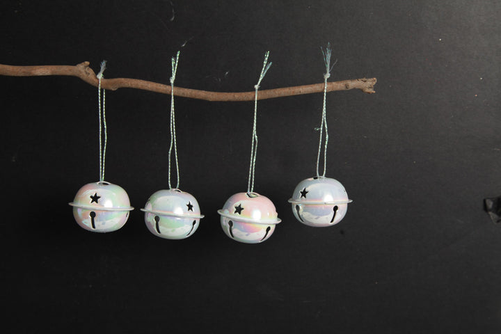 White Irridescent 4cm Jingle Bell Decorations - Bag of 4