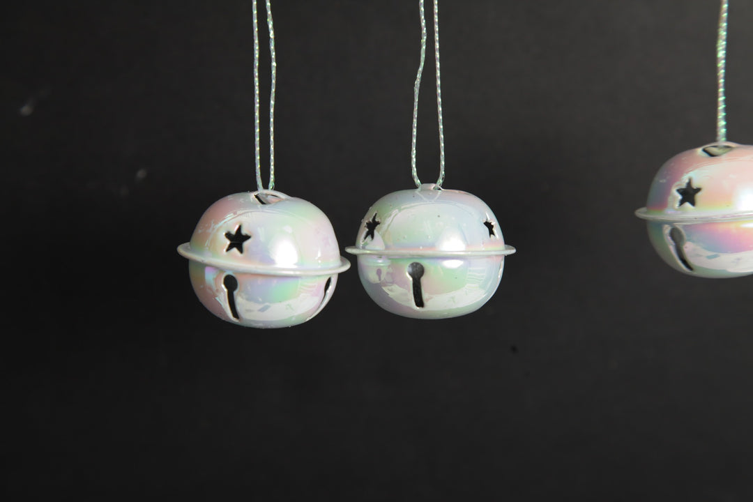 White Irridescent 4cm Jingle Bell Decorations - Bag of 4
