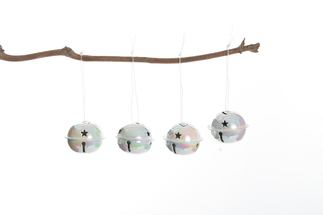 White Irridescent 4cm Jingle Bell Decorations - Bag of 4