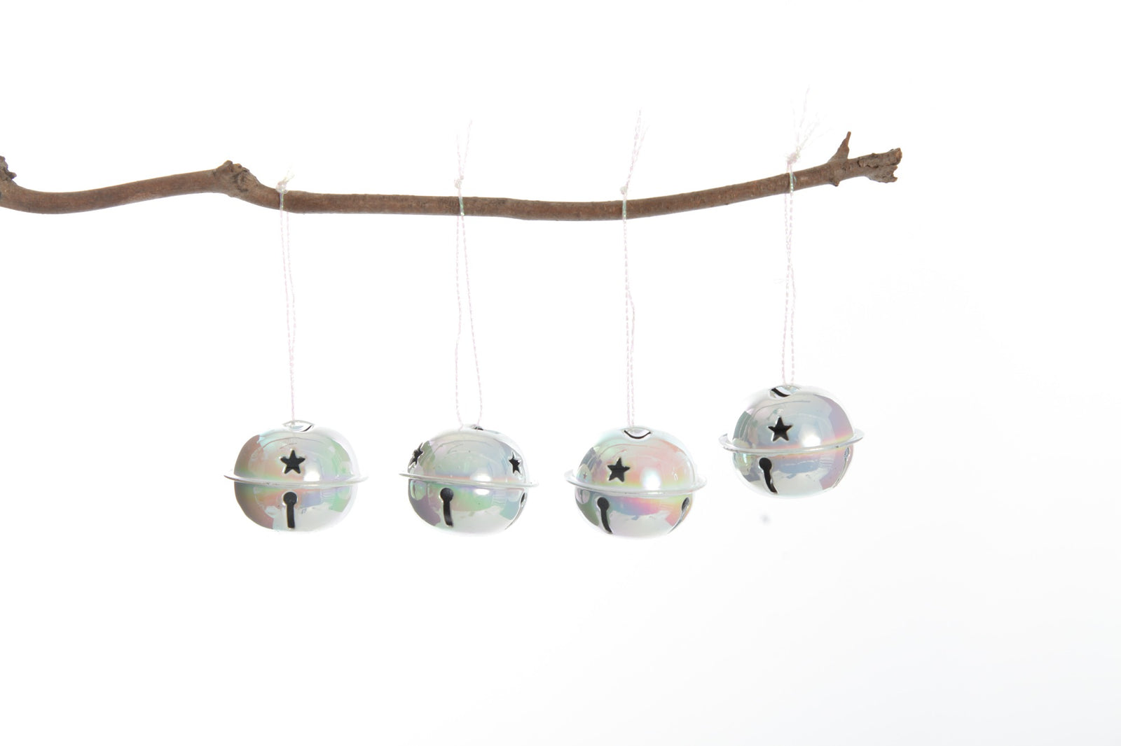 White Irridescent 4cm Jingle Bell Decorations - Bag of 4