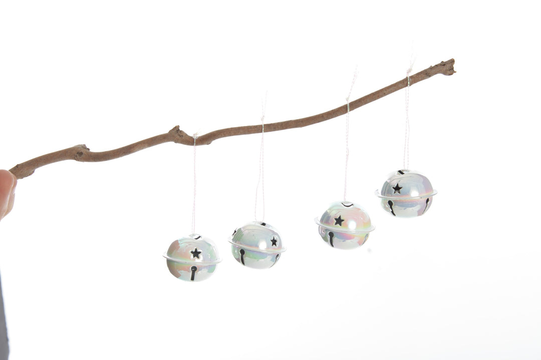 White Irridescent 4cm Jingle Bell Decorations - Bag of 4