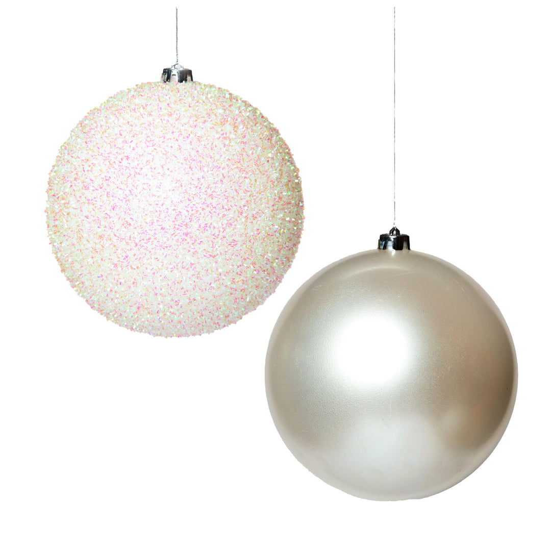White Jumbo Shatterproof Christmas Bauble Decoration - Tinsel, Matt 15cm