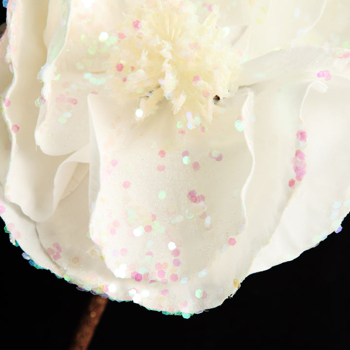 White Magnolia Stem with Iridescent Sequins