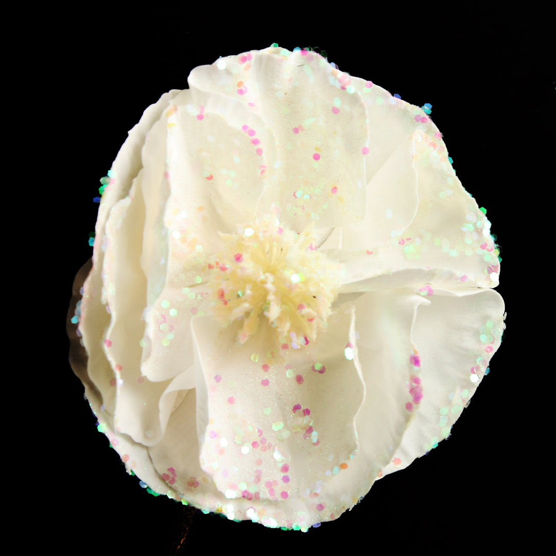 White Magnolia Stem with Iridescent Sequins