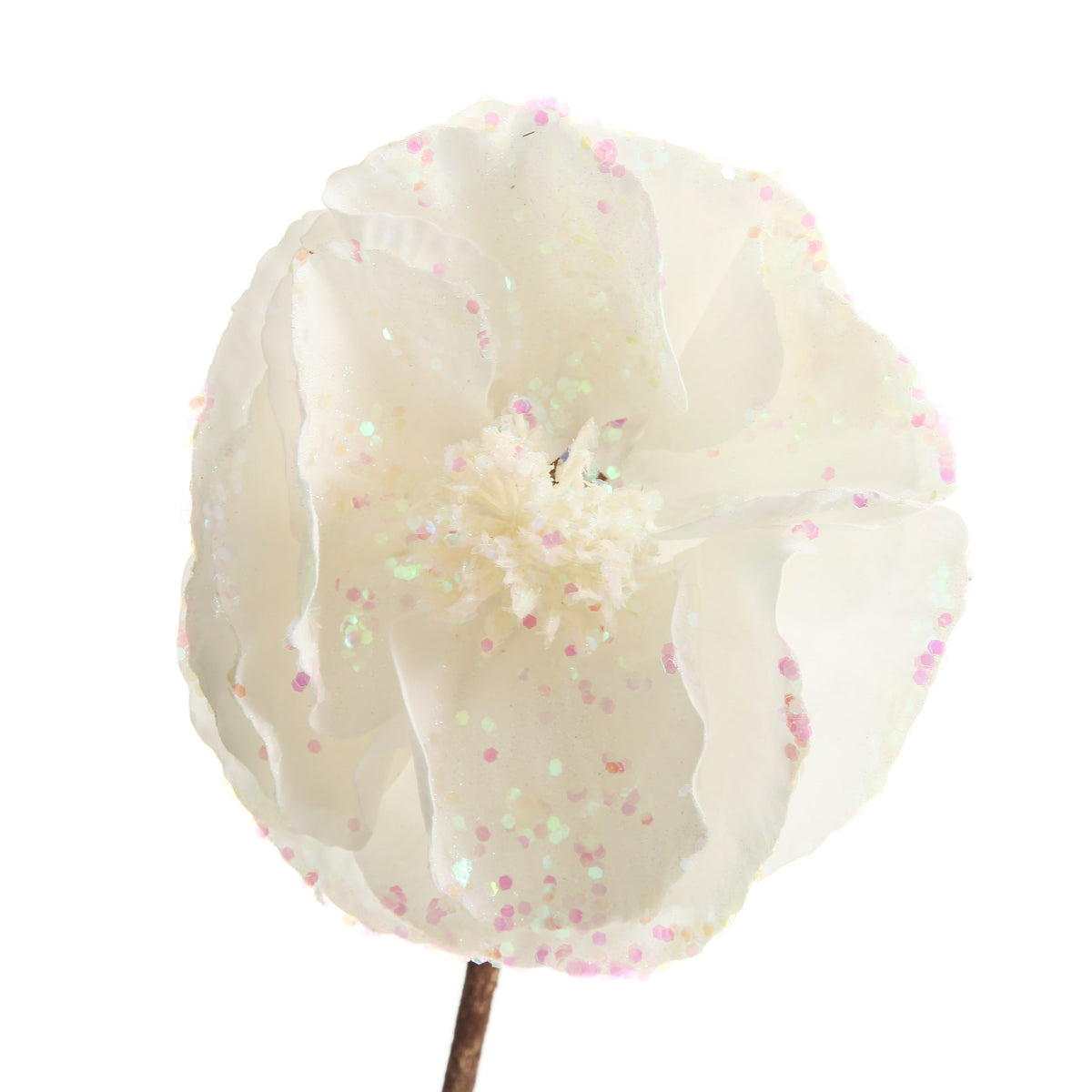 White Magnolia Stem with Iridescent Sequins
