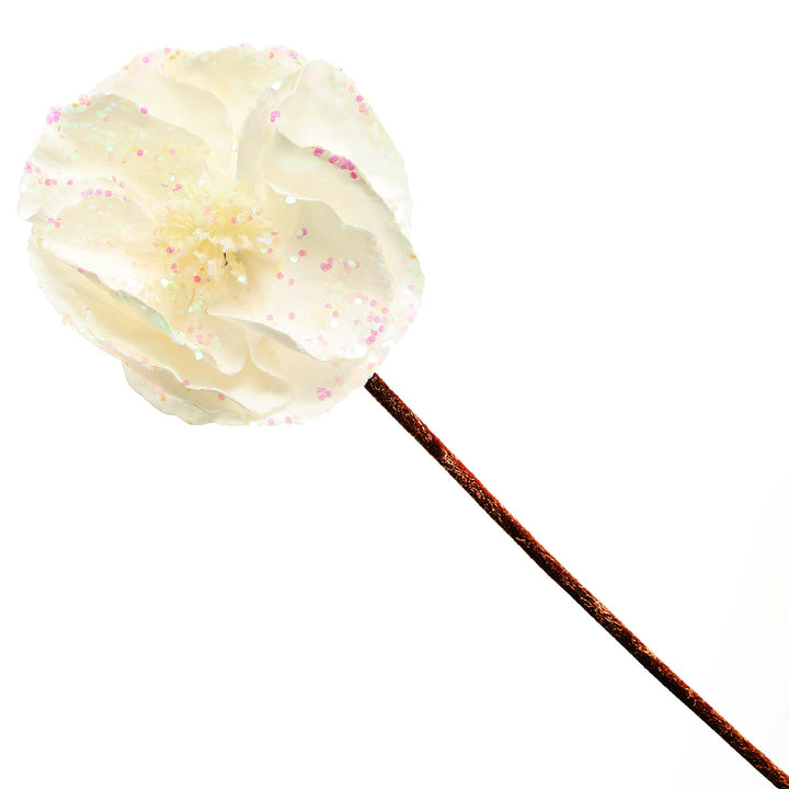 White Magnolia Stem with Iridescent Sequins