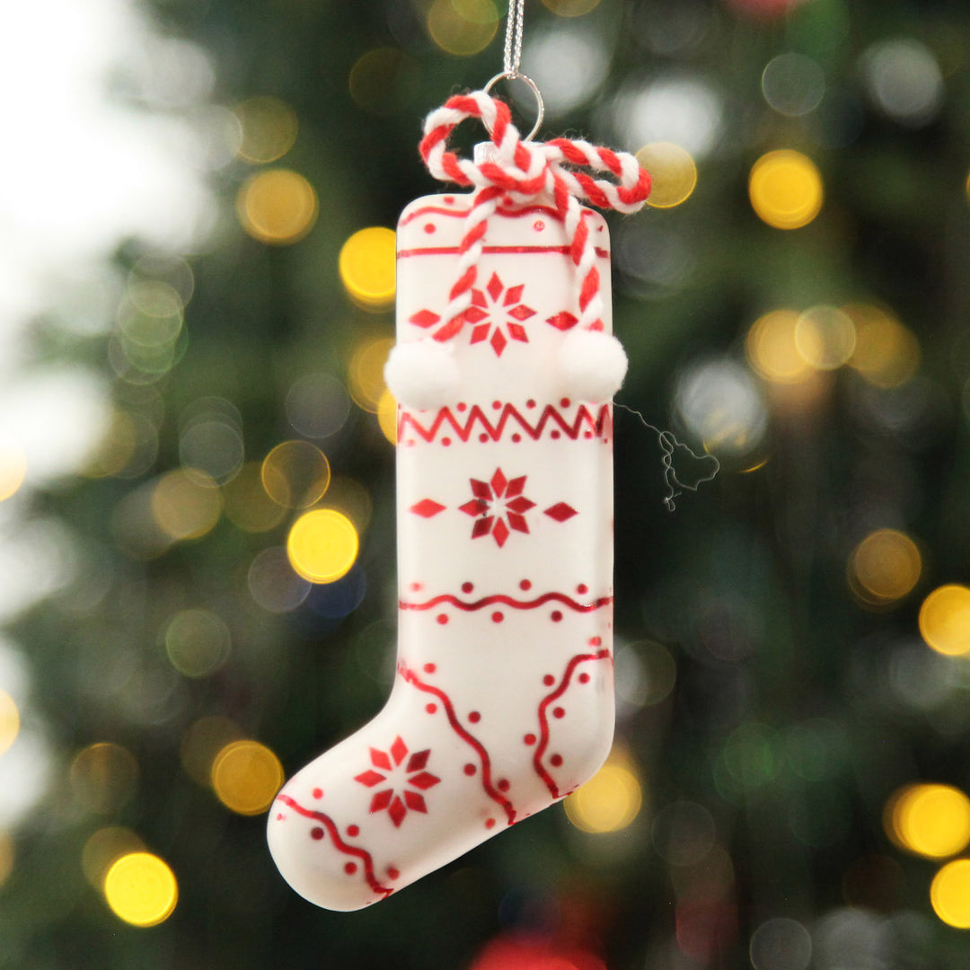 White Patterned Stocking Christmas Decoration