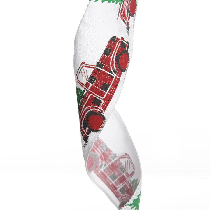 White Ribbon with Christmas Tree Farm Christmas Tree in Truck Print