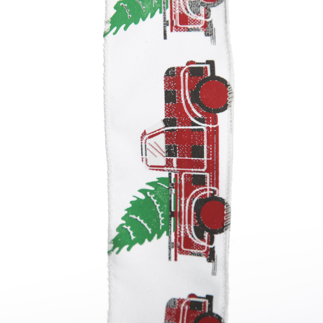 White Ribbon with Christmas Tree Farm Christmas Tree in Truck Print