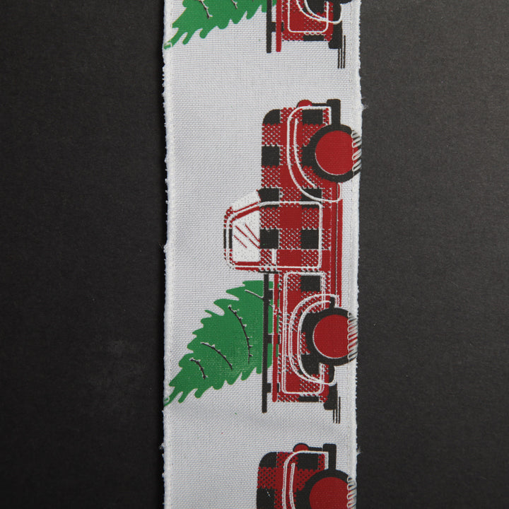 White Ribbon with Christmas Tree Farm Christmas Tree in Truck Print