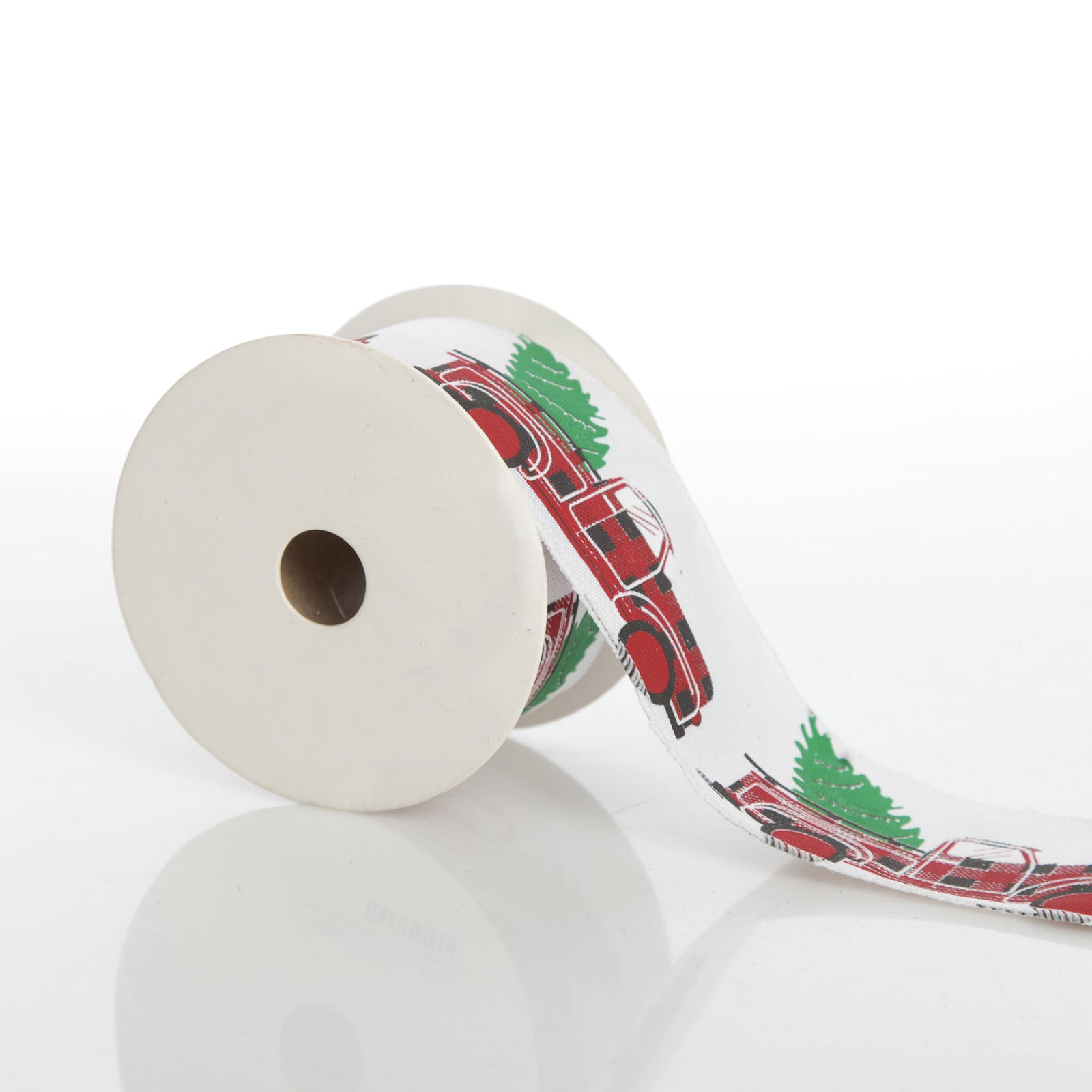 White Ribbon with Christmas Tree Farm Christmas Tree in Truck Print