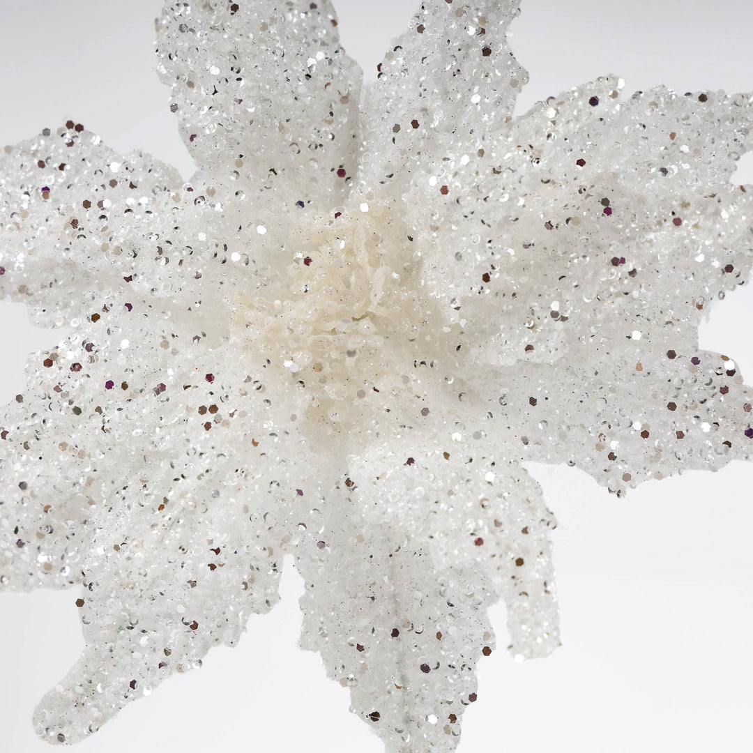 White and Silver Glitter Poinsettia Flower - 50cm(L)