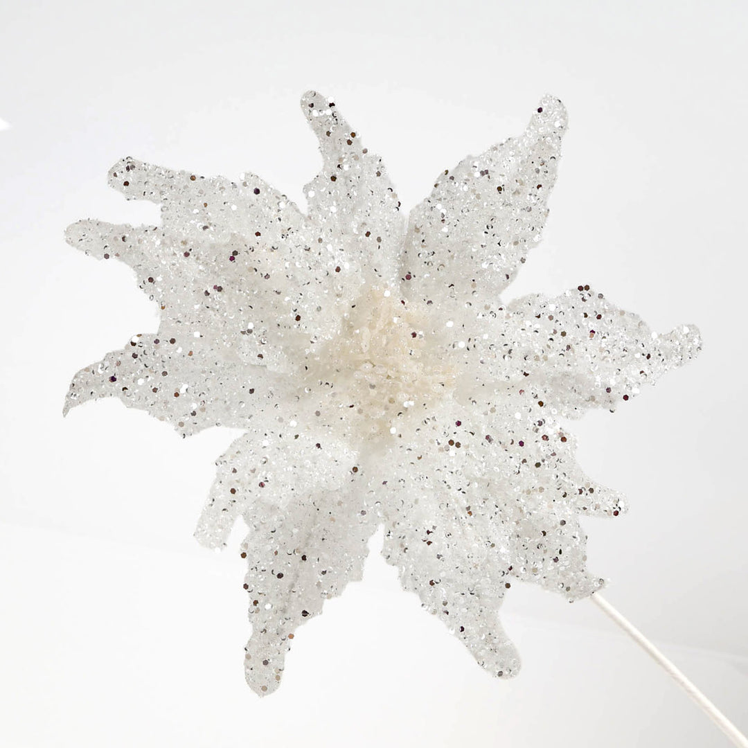 White and Silver Glitter Poinsettia Flower - 50cm(L)