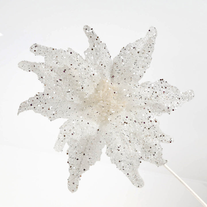 White and Silver Glitter Poinsettia Flower - 50cm(L)