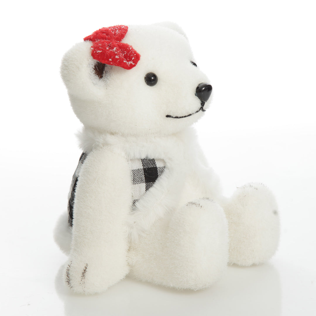 White Sisal Girl Polar Bear Cub Sitting with Red Bow