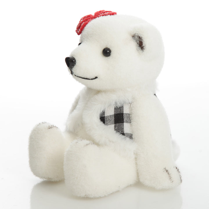 White Sisal Girl Polar Bear Cub Sitting with Red Bow
