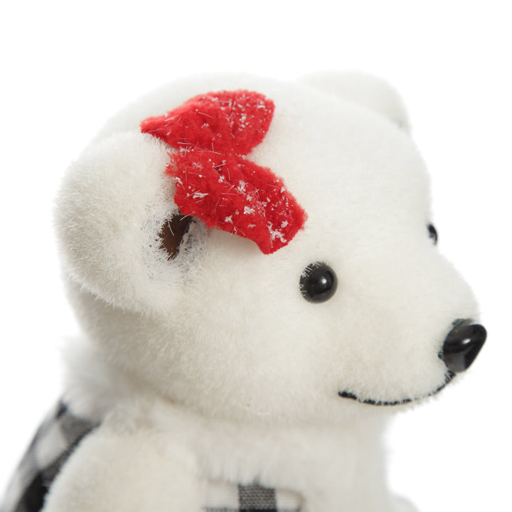 White Sisal Girl Polar Bear Cub Sitting with Red Bow