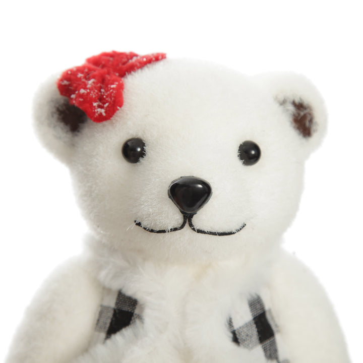 White Sisal Girl Polar Bear Cub Sitting with Red Bow