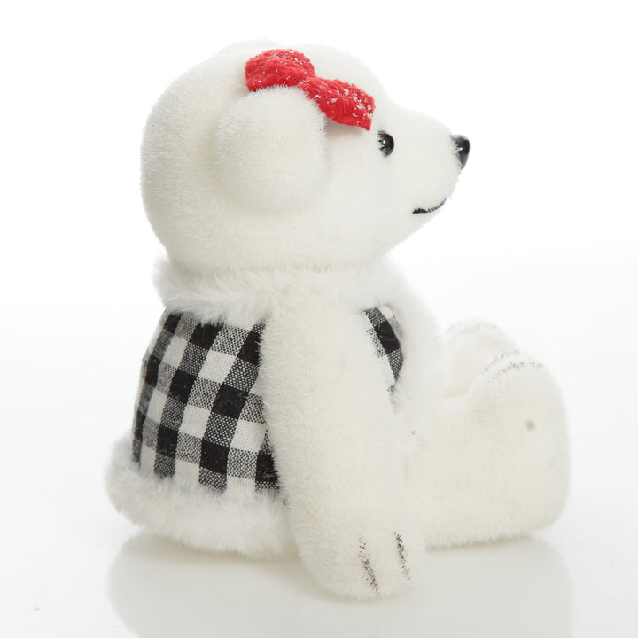 White Sisal Girl Polar Bear Cub Sitting with Red Bow
