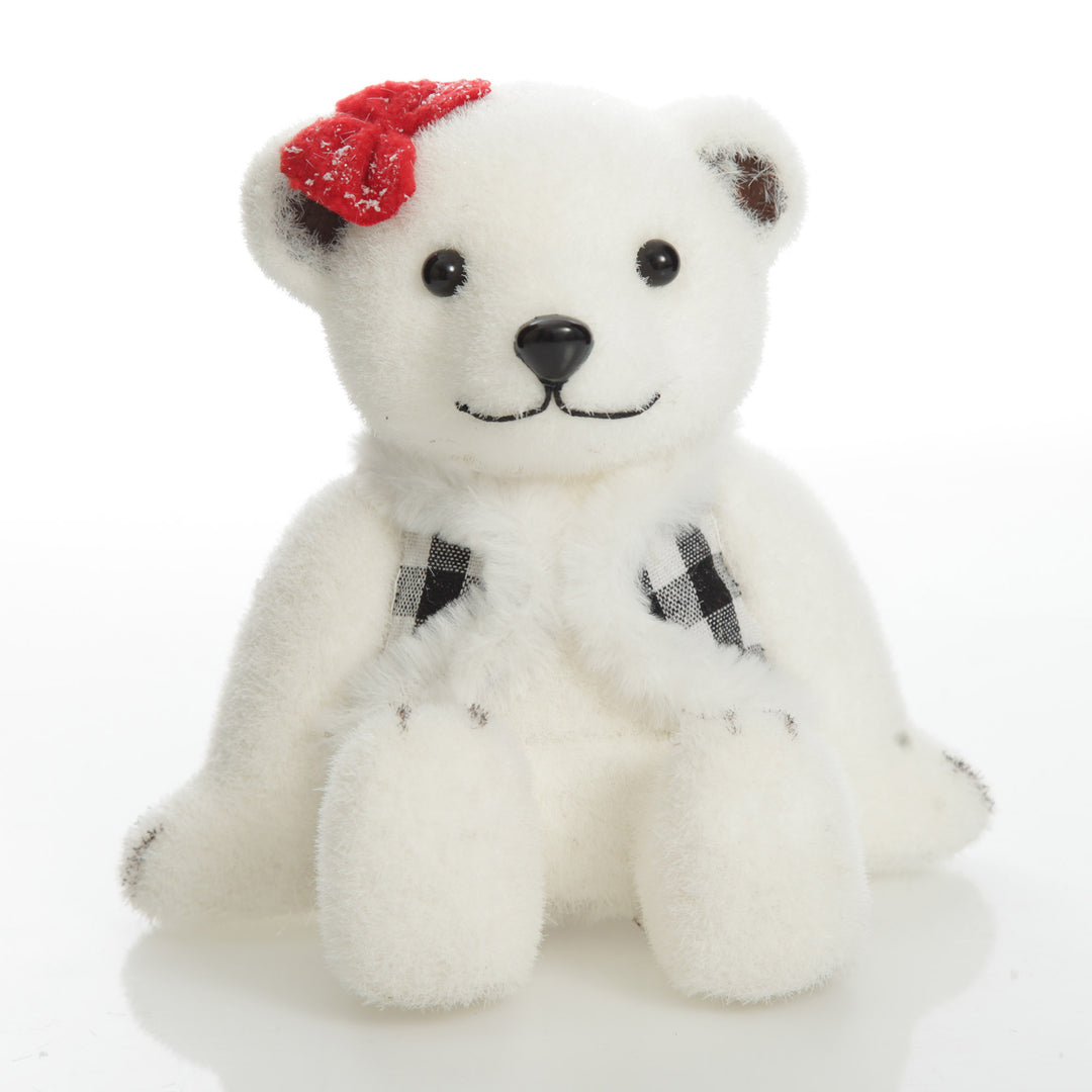 White Sisal Girl Polar Bear Cub Sitting with Red Bow