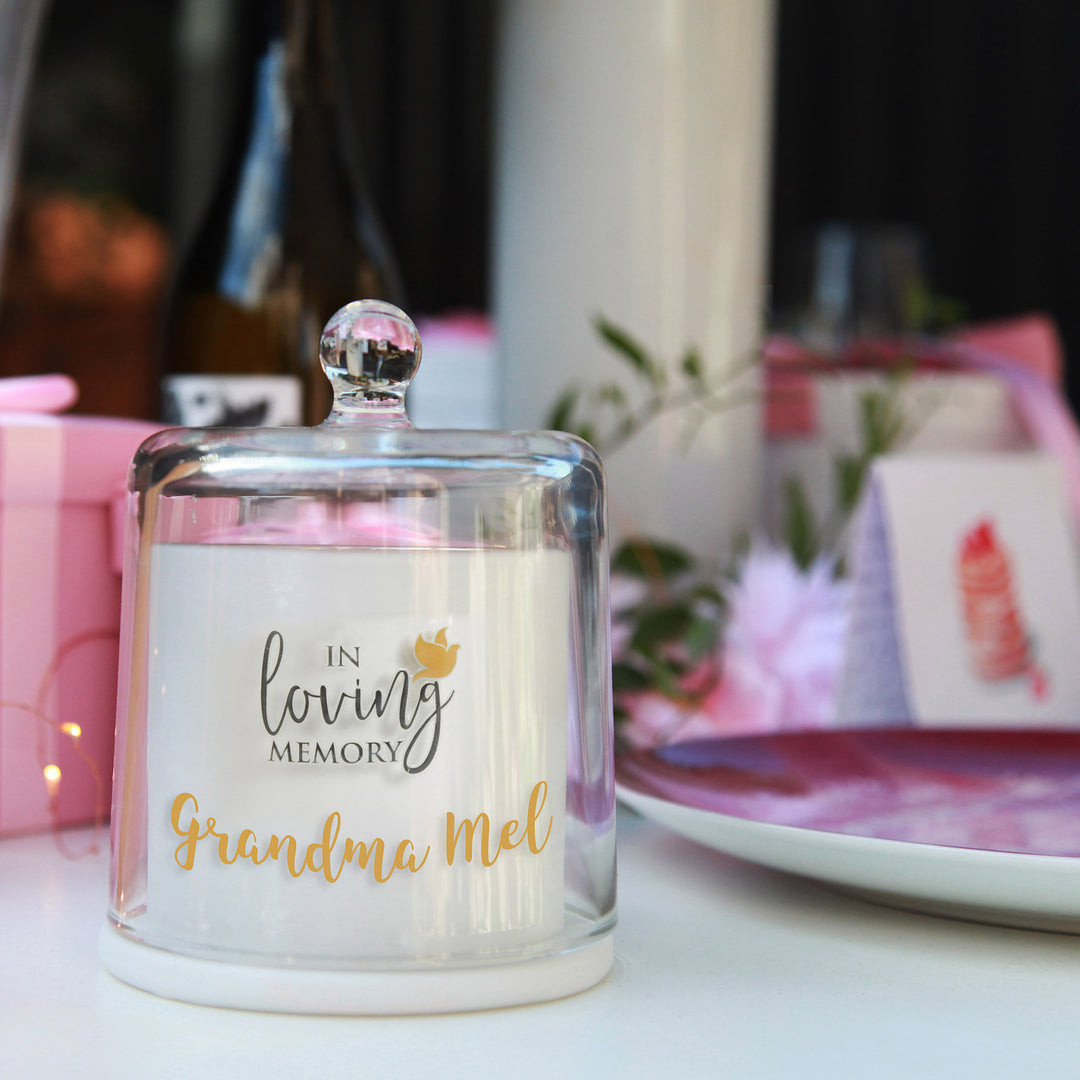 Personalised In Loving Memory White Soy Candle with Glass Cloche