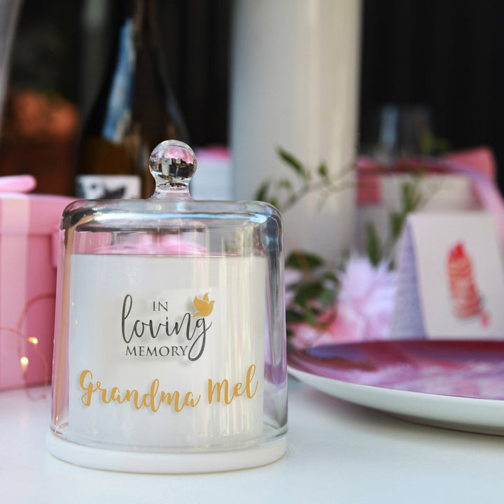 Personalised In Loving Memory White Soy Candle with Glass Cloche