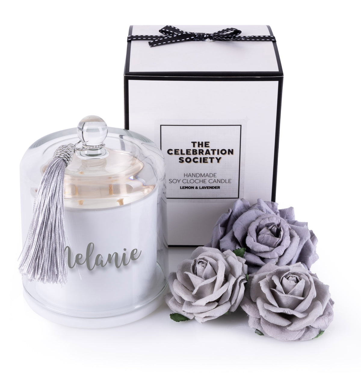 Personalised White Soy Candle with Glass Cloche