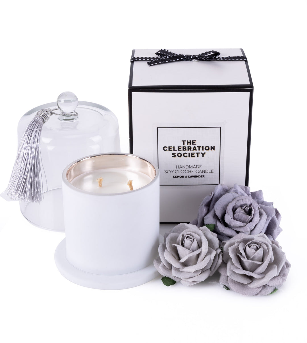 Personalised White Soy Candle with Glass Cloche