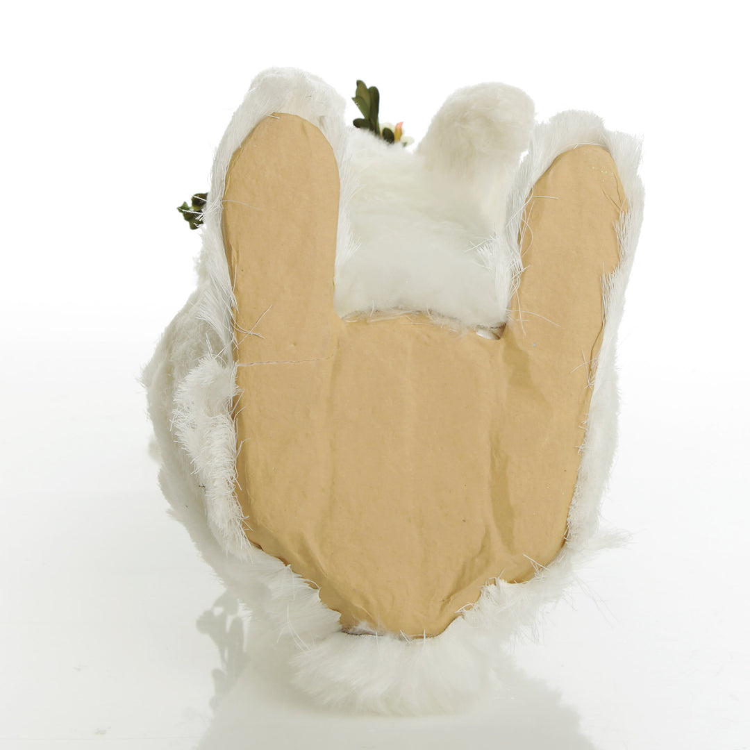 White Straw Bunny with Floral Neck Garland Standing Large