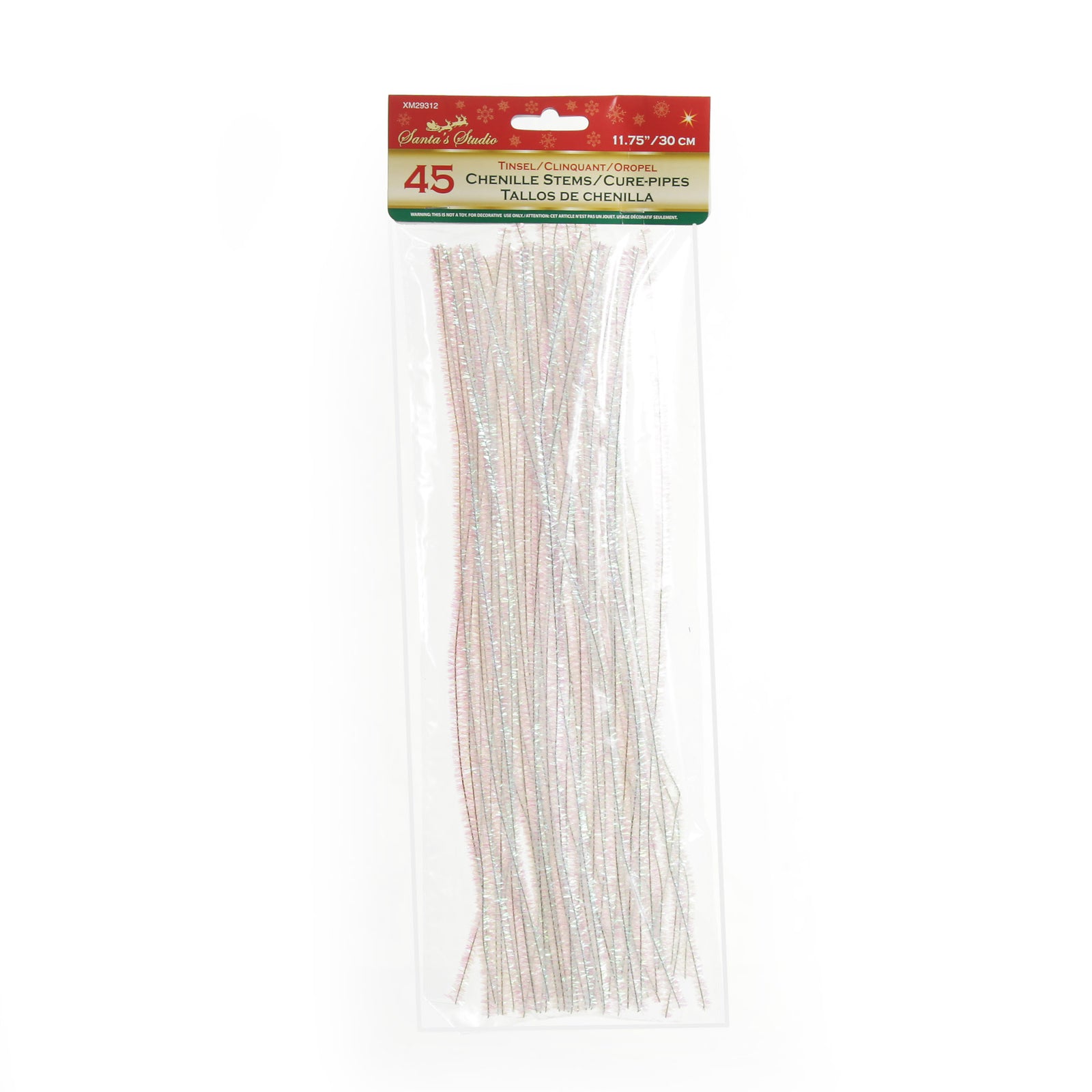 White Tinsel Chenille Stem Pipe Cleaners - Pack of 50