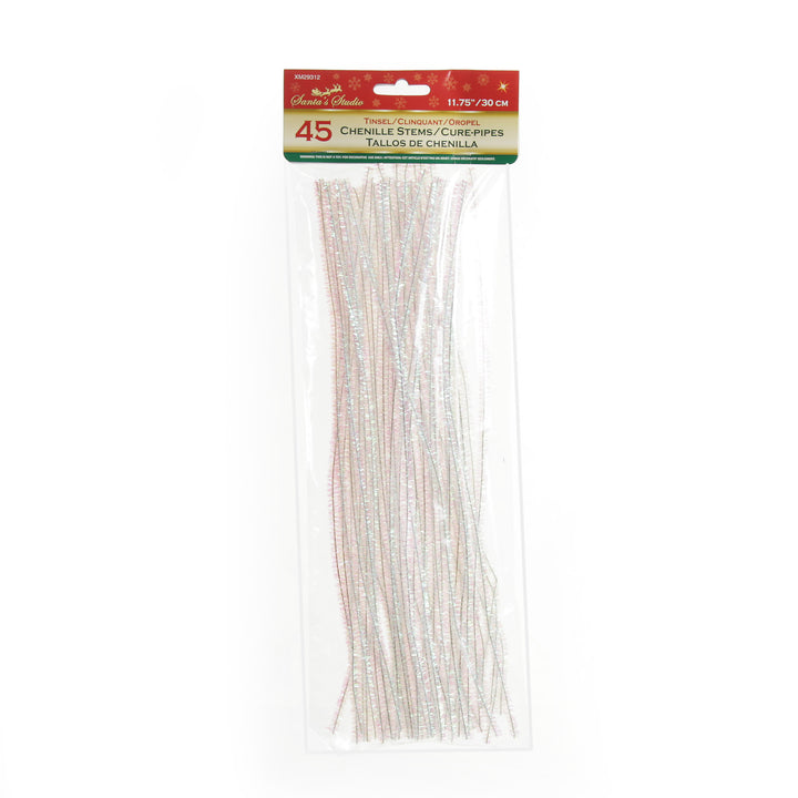 White Tinsel Chenille Stem Pipe Cleaners - Pack of 50