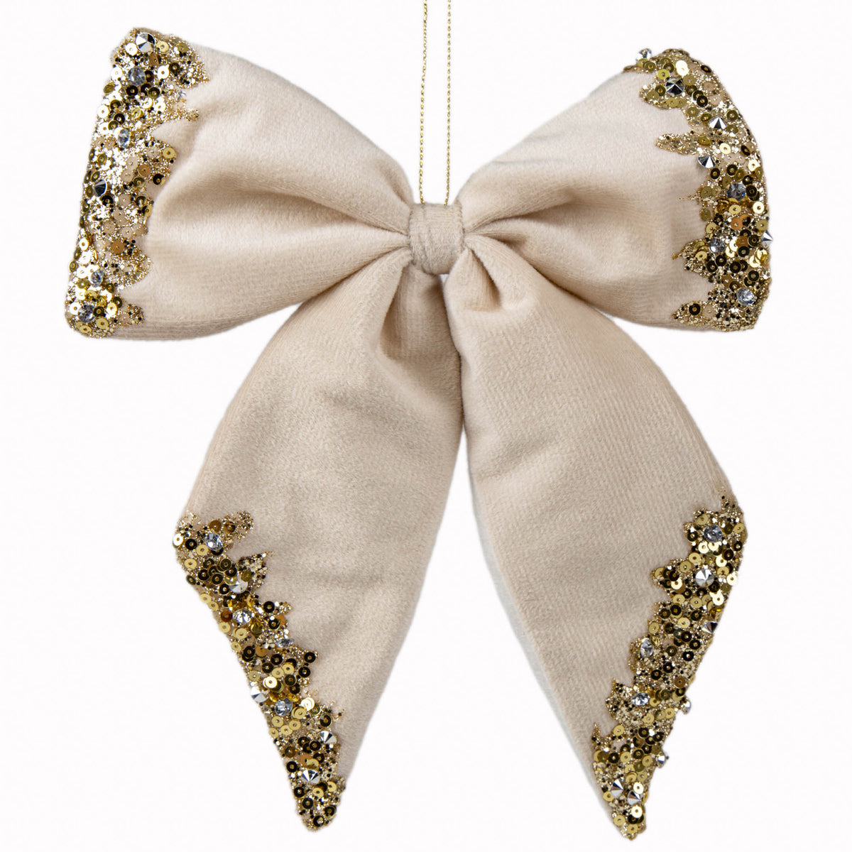 White Velvet Bow with Gold Glitter Tip