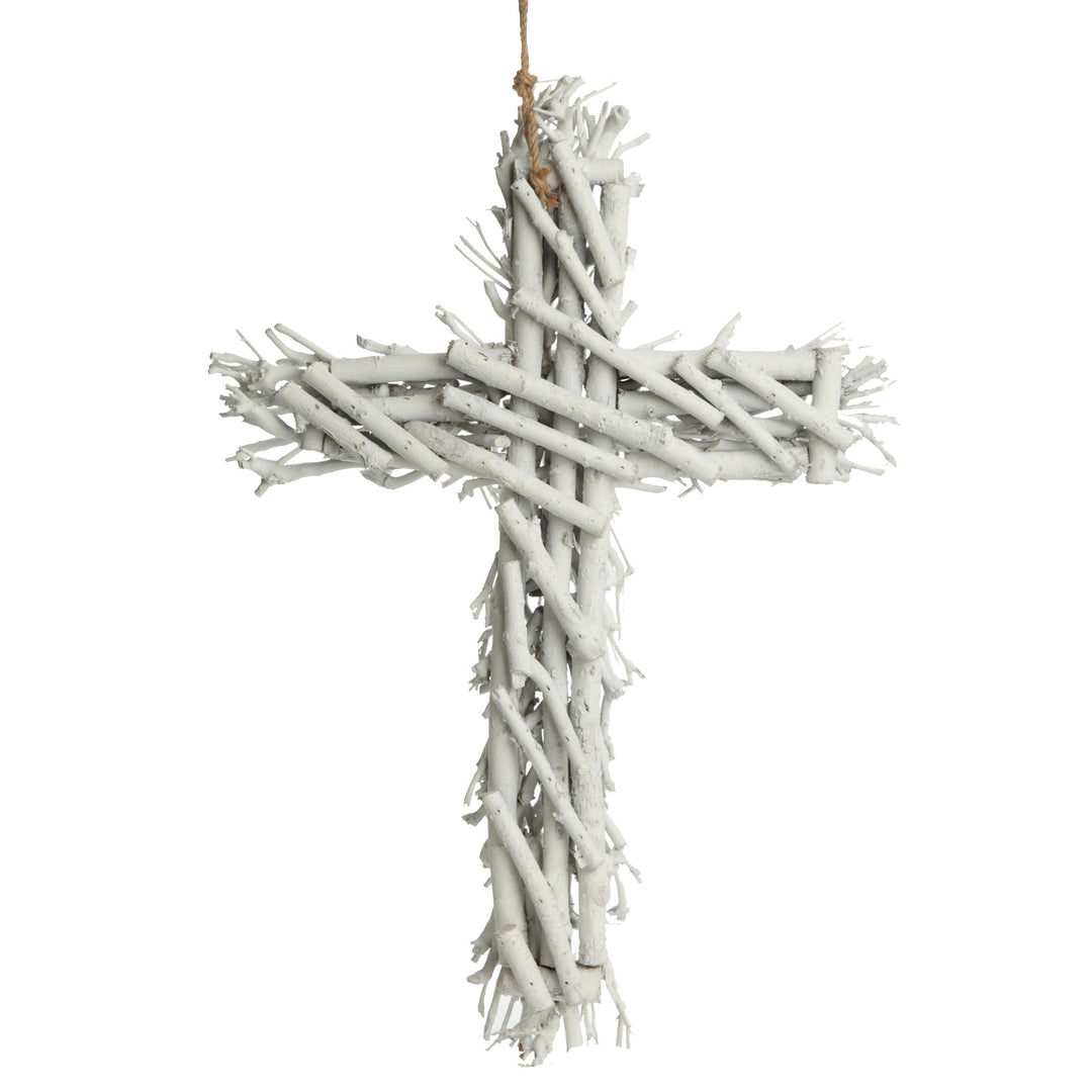 White Driftwood Cross Wall Hanging Back