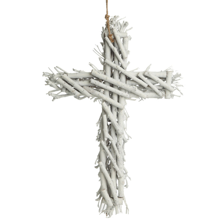 White Driftwood Cross Wall Hanging Back
