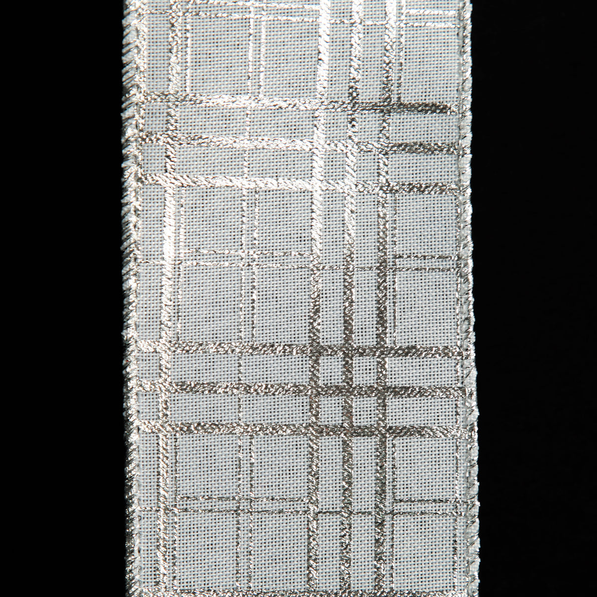 White with Silver Cross Pattern Wired Christmas Ribbon