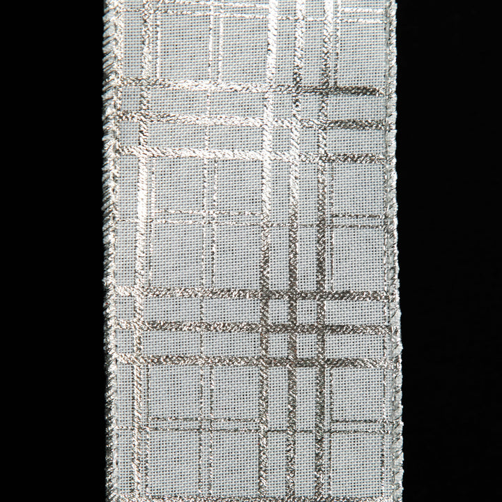 White with Silver Cross Pattern Wired Christmas Ribbon