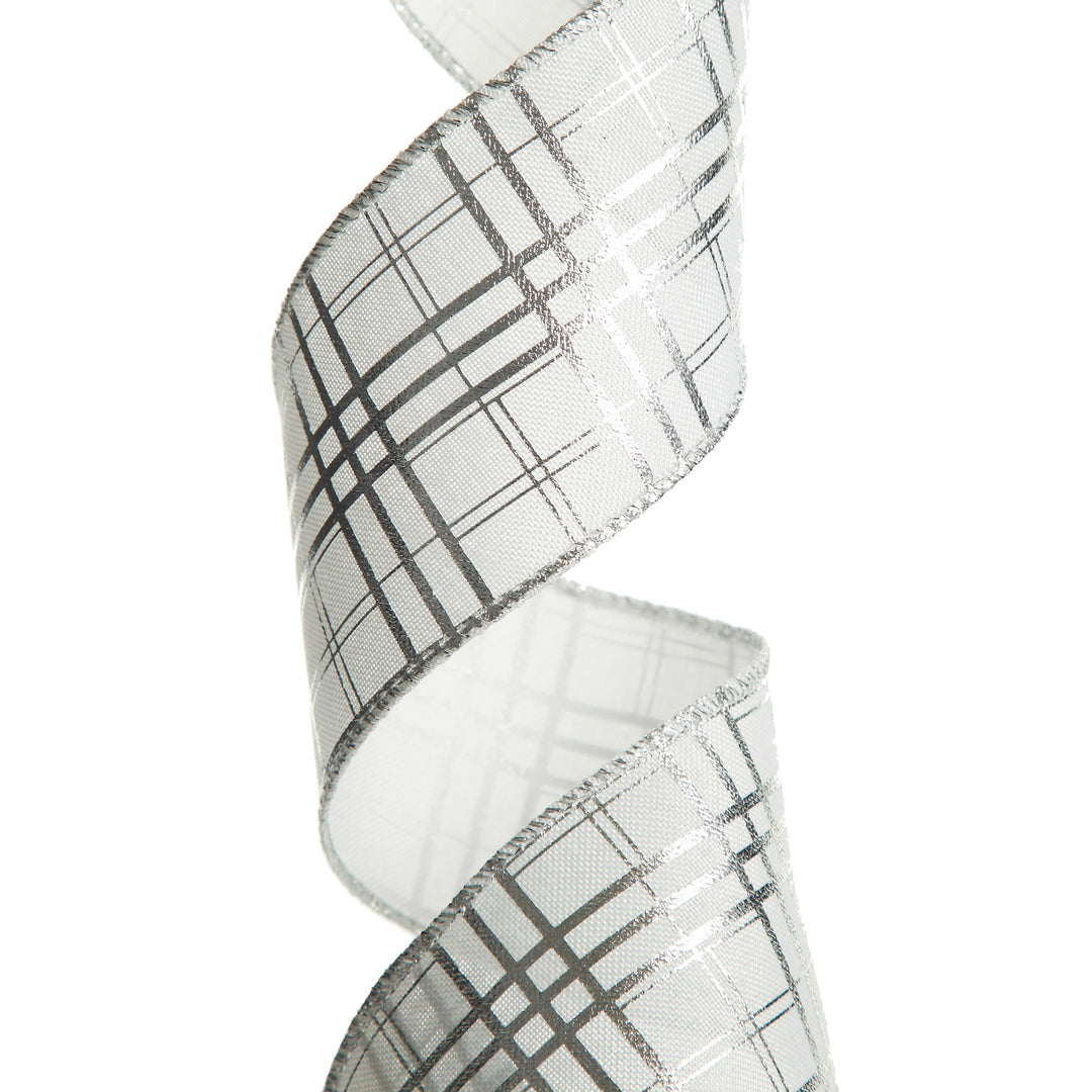 White with Silver Cross Pattern Wired Christmas Ribbon