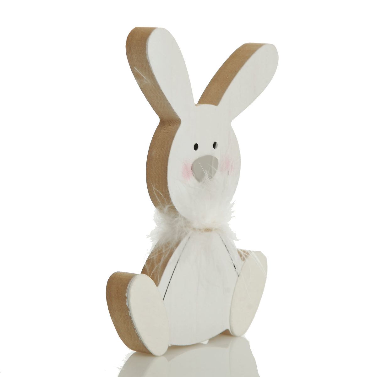 White Wood Bunny Ornament with Feather Boa