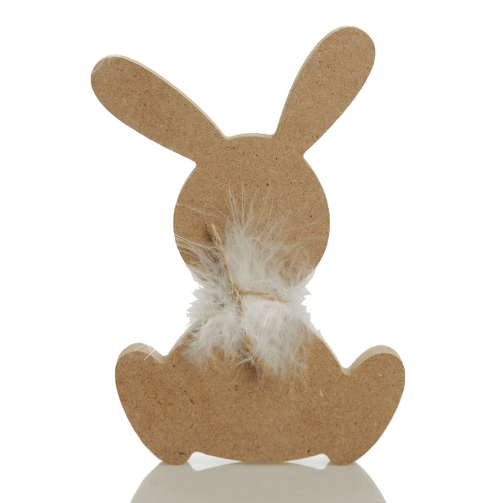White Wood Bunny Ornament with Feather Boa