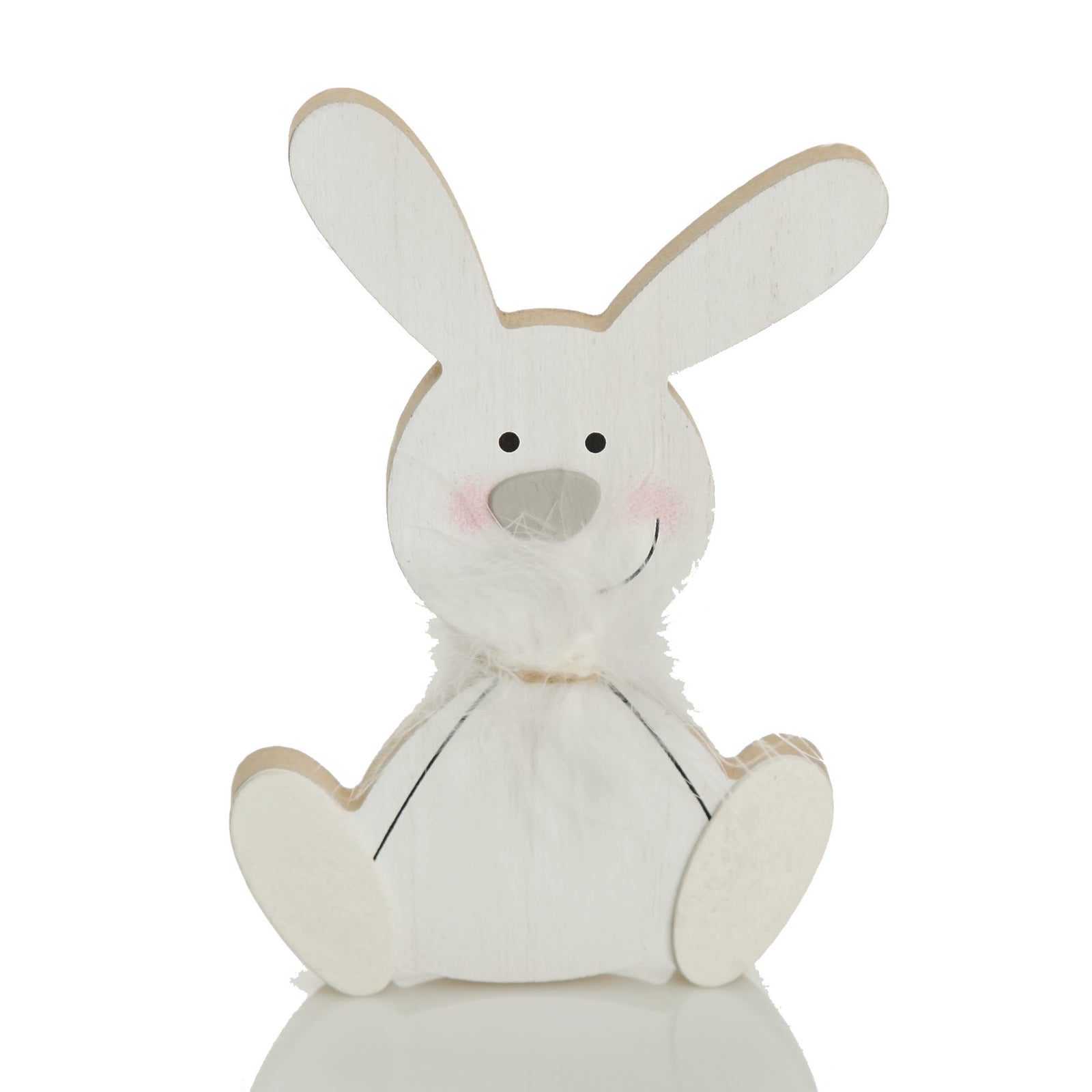 White Wood Bunny Ornament with Feather Boa