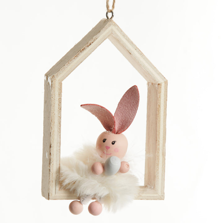 White Wood House Decoration with Bunny Inside