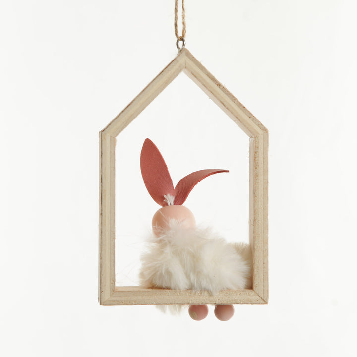 White Wood House Decoration with Bunny Inside