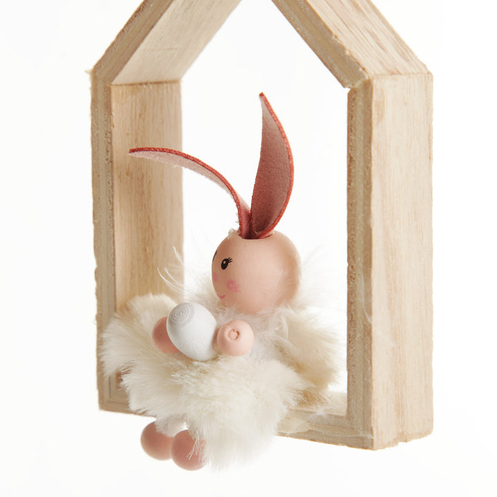White Wood House Decoration with Bunny Inside