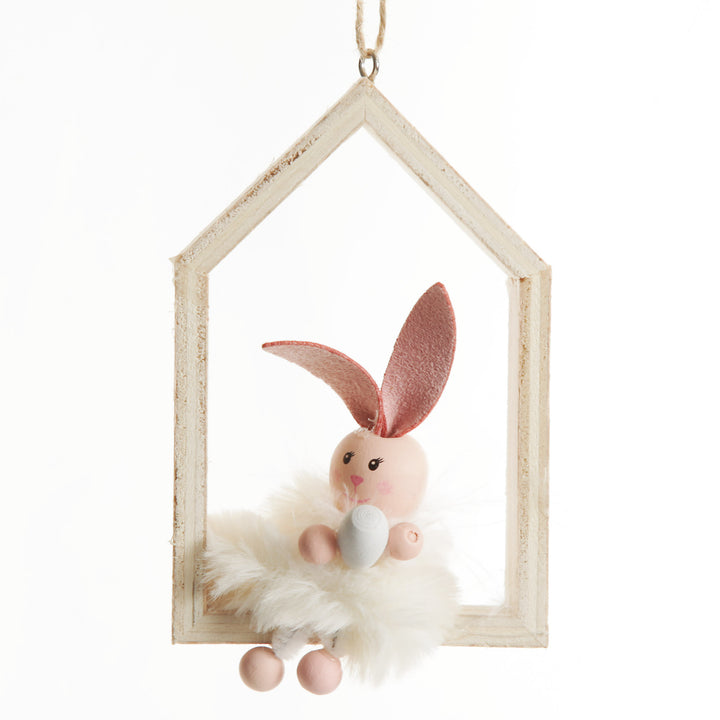 White Wood House Decoration with Bunny Inside