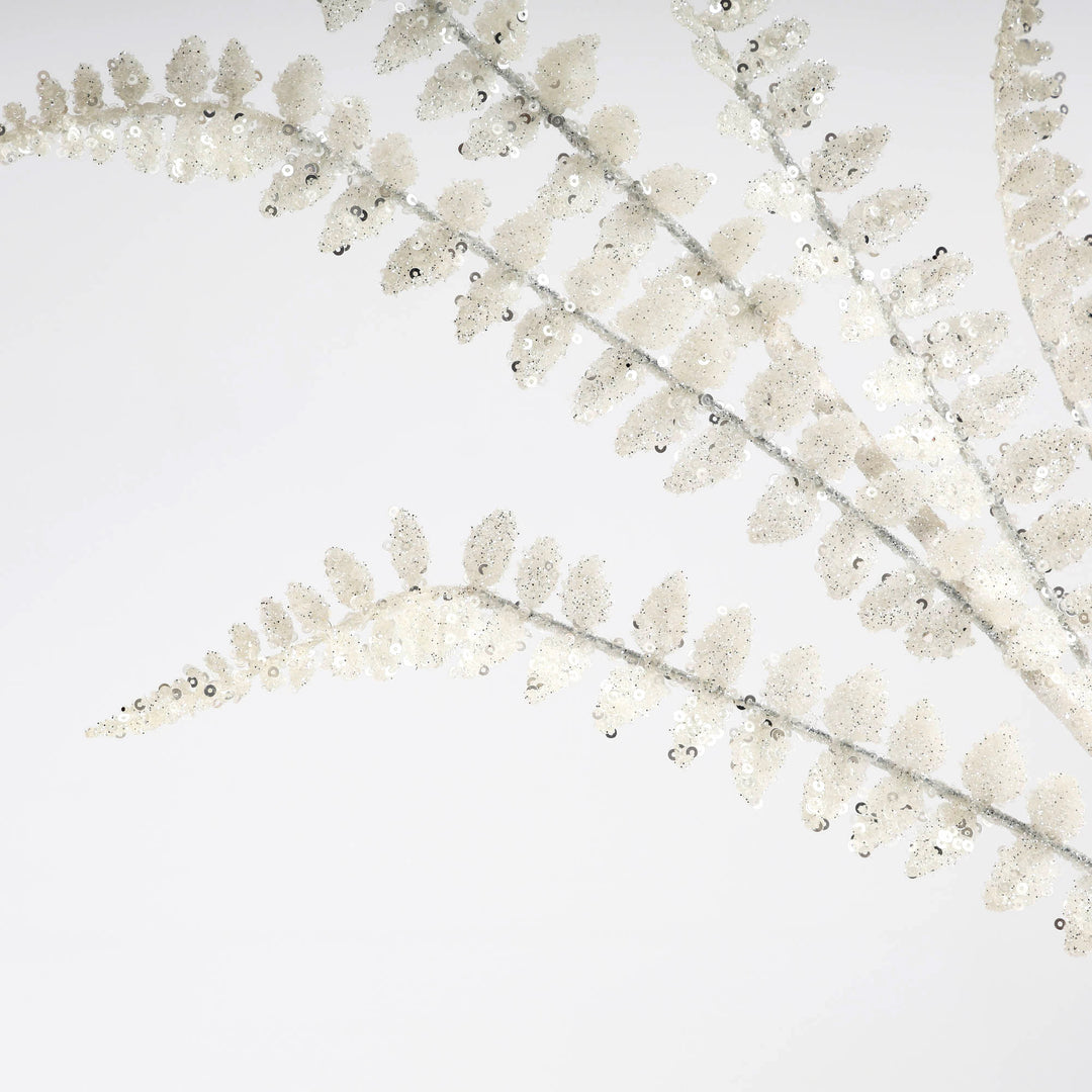 White Glitter Leaf Stem 80cm