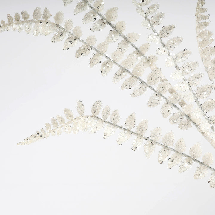 White Glitter Leaf Stem 80cm