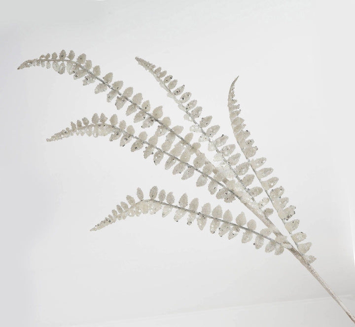 White Glitter Leaf Stem 80cm