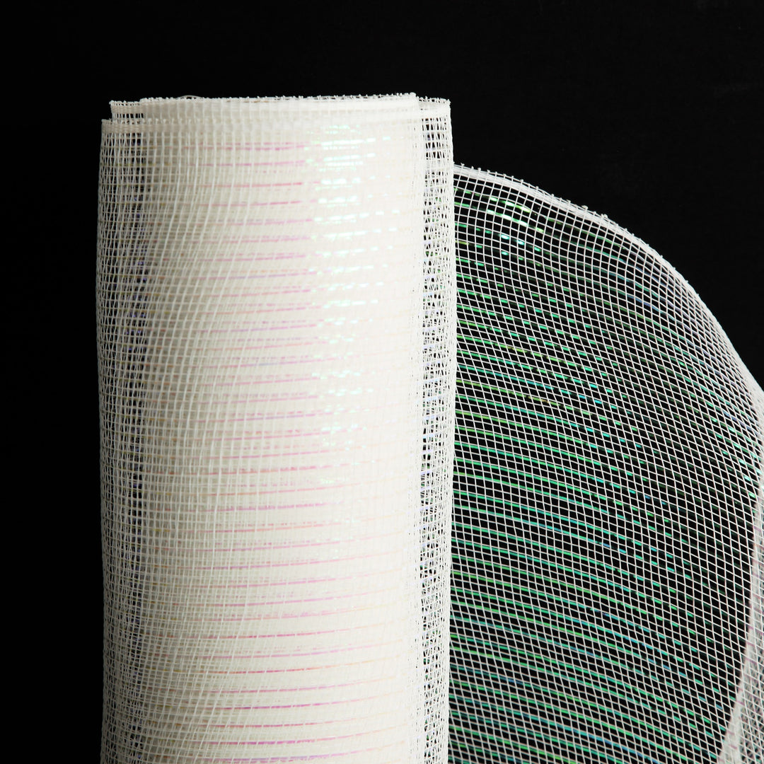 Wide Metallic White with Iridescent Thread Decomesh Roll